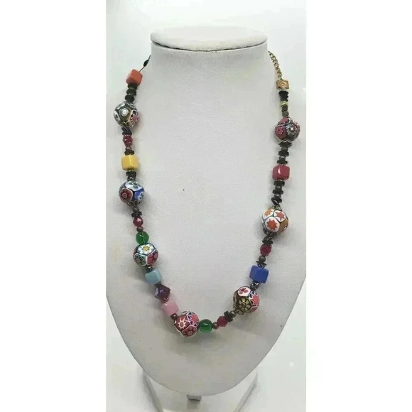 Vintage Murano Italy Millefiori Glass Bead Art Glass Necklace Venetian Restrung - Picture 7 of 9
